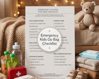 Kids Emergency Go Bag Checklist | Child Safety Preparedness Plan (Printable)