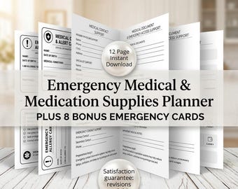 Emergency Medical Planner | Medication Tracker, Contacts, First Aid (Digital Download)