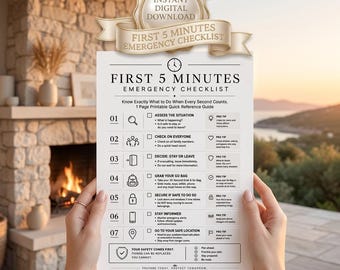 First 5 Minutes Emergency Checklist | Disaster Response Guide (Printable PDF)