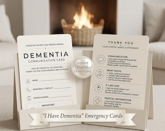 Dementia Communication Cards: Wallet Information, Medical Alert (Instant Download)