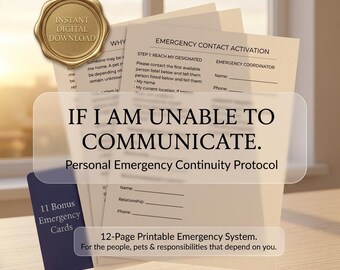 If I Am Unable to Communicate Emergency Planner | Personal Emergency Continuity Plan | Emergency Contact & Care System | Printable PDF