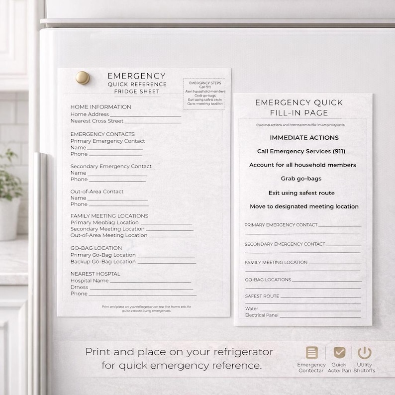 Emergency Fridge Sheet Printable | Family Emergency Plan Emergency ...