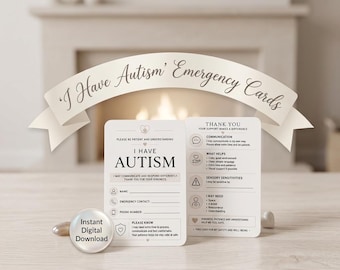 Autism Emergency Wallet Cards | Printable Support Information (Instant Download)