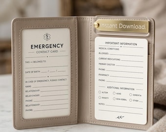 Special Needs Emergency Contact Card | Medical Information Wallet ICE Card (Digital Download)