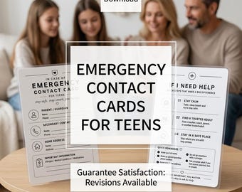 Teen Emergency Contact Cards | Safety Information Printable (Digital Download)