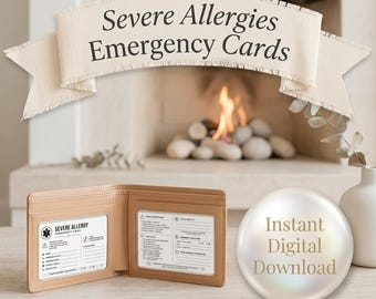 Severe Allergy Emergency Cards | Anaphylaxis EpiPen Medical Alert (Instant Download)