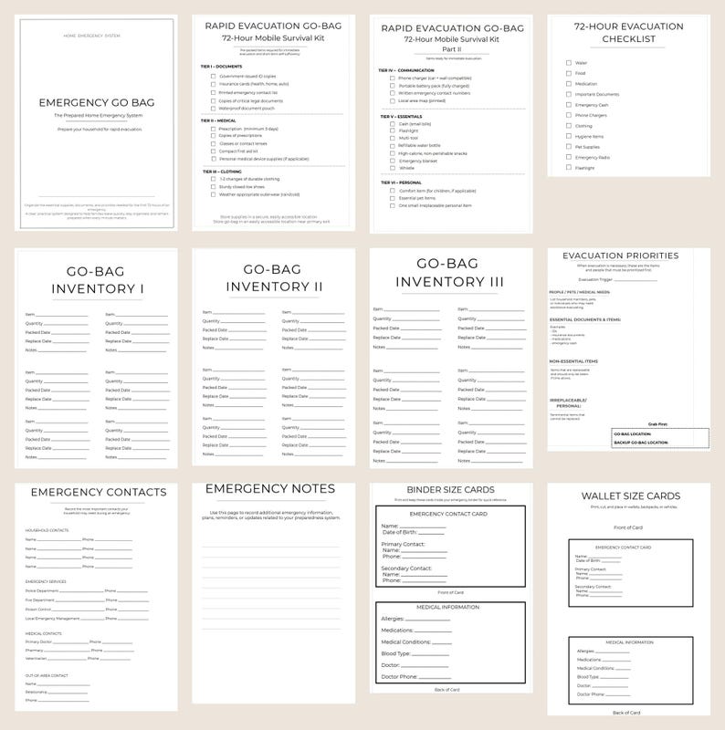 Emergency Go Bag Binder Printable | 72-hour Family Evacuation Plan (PDF ...
