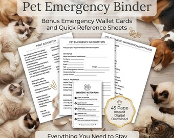 Pet Emergency Binder Printable | Dog & Cat First Aid Binder | Pet Medical Records Organizer | Emergency Preparedness Planner