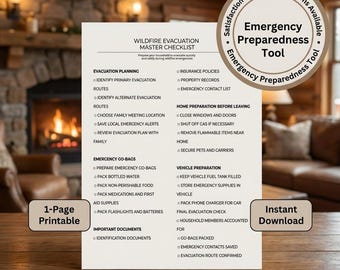 Wildfire Evacuation Checklist: Master Plan for Go Bag, Family Safety (Digital Download)