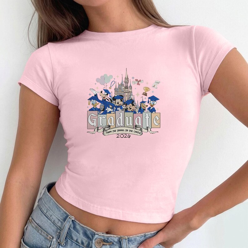 Vintage Mickey And Friends Graduate 2026 Baby Tee, From The Tassel To The Castle Shirt, Wdw Disneyland Grad Trip Top, Gift For Her