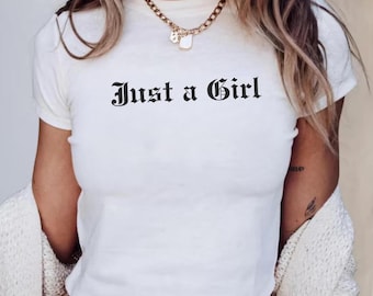 Camiseta de rock de inspiración vintage, camiseta corta sin mangas de banda retro, camiseta con la letra de "Just a Girl", camiseta estilo grunge, estética de los 90, camiseta de concierto