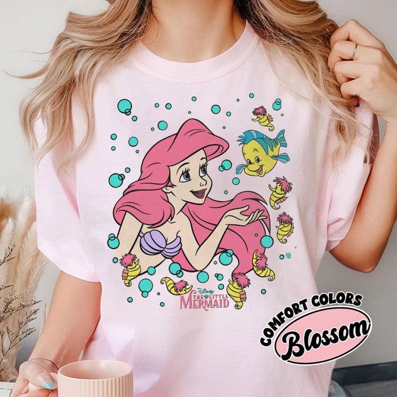 Retro The Little Mermaid Ariel Princess Flounder Bubble Poster Disney Shirt, Gift For Her, Ariel Princess Tee, WDW Disneyland Girl Trip