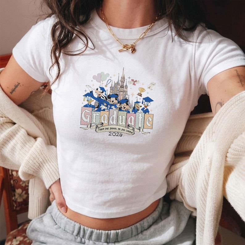 Vintage Mickey And Friends Graduate 2026 Baby Tee, From The Tassel To The Castle Shirt, Wdw Disneyland Grad Trip Top, Gift For Her