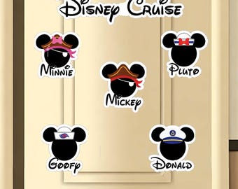 Custom Disney Cruise Door Captain Magnets, Mickey, Minnie, Pluto, Goofy, Donald, Daisy Door Magnet, Personalized Magnets, Fridge Decor