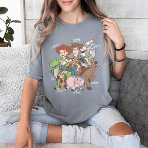 Retro Toy Story Signatures Shirt, Woody Buzz Jessie Rex Tee, Disney Pixar Group Shirt, Disneyland Trip Gift,Disneyworld Matching Outfit
