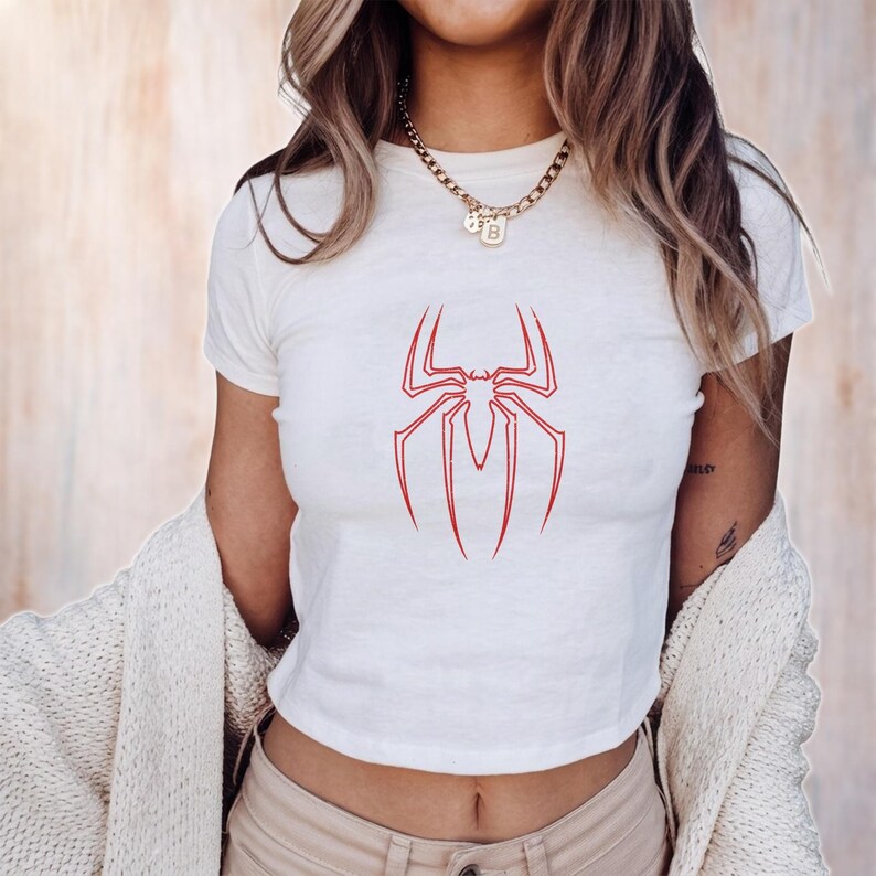 Retro Spider Man Graphic Baby Tee, Superhero Y2k Tee, Y2K Clothing, MCU Fan Gift, Marvel Trip Tee, Spiderman Casual Top, Gift For Her