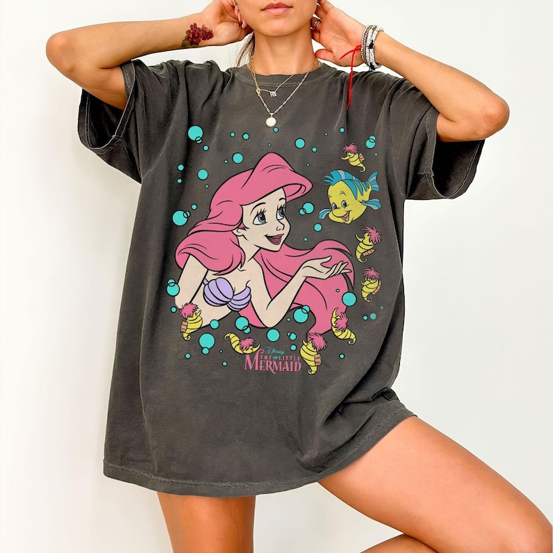Retro The Little Mermaid Ariel Princess Flounder Bubble Poster Disney Shirt, Gift For Her, Ariel Princess Tee, WDW Disneyland Girl Trip