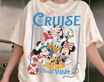 Disney Mickey and Friends Let's Cruise Line Comfort Colors Shirt, Family Cruise Vacation Shirt, Disney Magic Wonder Fantasy Wish Tee