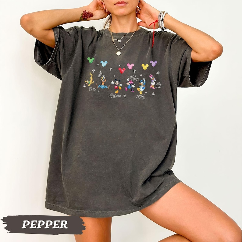 Retro Disney Mickey And Friends Signatures Comfort Colors Shirt, Disney Vacation Shirt, Magic Kingdom, Disneyland Tee, Disneyworld Gift