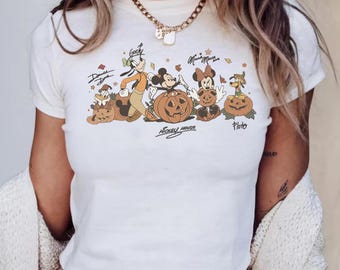 Retro Mickey and Friends Autumn Baby Tee, Halloween Trip Shirt, Mickey Boo Spooky Shirt, Disneyland Fall Vibes Top, Disney Family Shirt