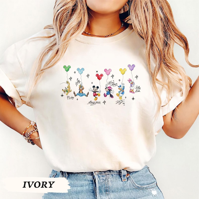 Retro Disney Mickey And Friends Signatures Comfort Colors Shirt, Disney Vacation Shirt, Magic Kingdom, Disneyland Tee, Disneyworld Gift