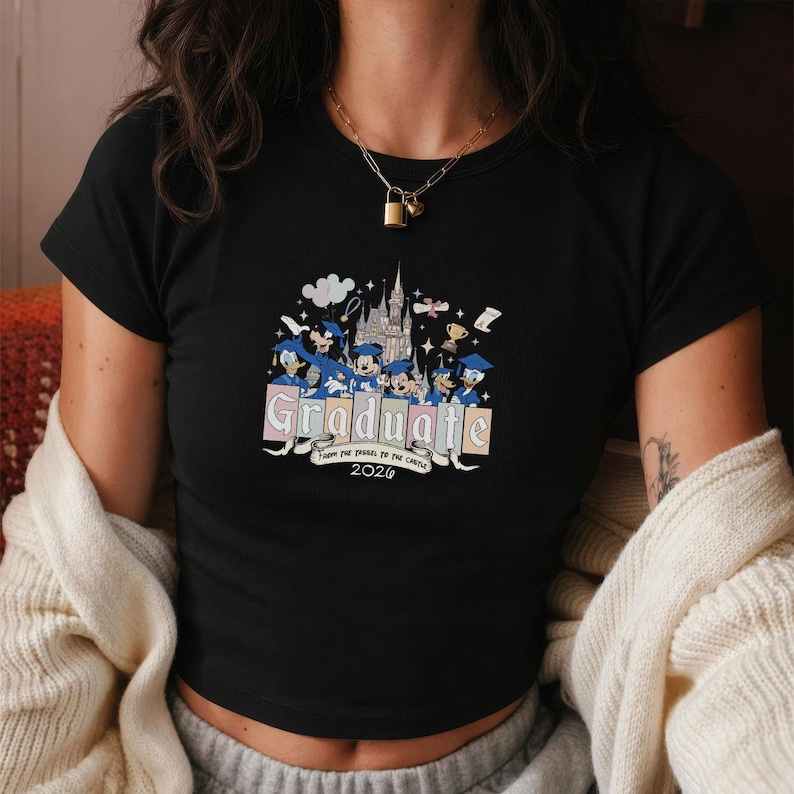Vintage Mickey And Friends Graduate 2026 Baby Tee, From The Tassel To The Castle Shirt, Wdw Disneyland Grad Trip Top, Gift For Her
