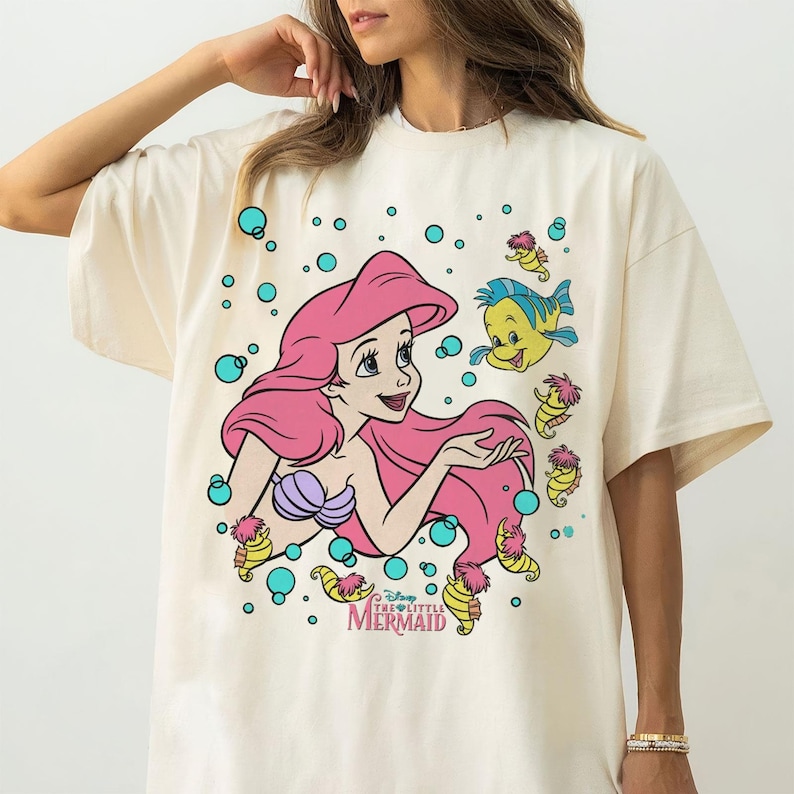 Retro The Little Mermaid Ariel Princess Flounder Bubble Poster Disney Shirt, Gift For Her, Ariel Princess Tee, WDW Disneyland Girl Trip