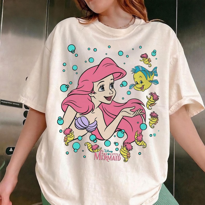 Retro The Little Mermaid Ariel Princess Flounder Bubble Poster Disney Shirt, Gift For Her, Ariel Princess Tee, WDW Disneyland Girl Trip