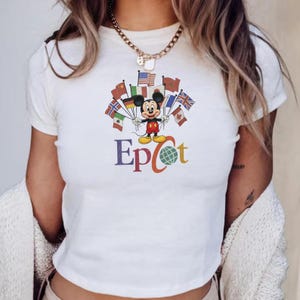 EPCOT Baby Tee, Mickey Flags of Nations Vintage 90s Style WDW Unisex Tee, Disney Epcot World Tour Shirt, Disney World Family Trip Shirt