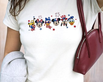 USA Baby T-Shirt bestickt, Gute-Laune-Frauen-Top, Disney 4. Juli Crop Top, Unabhängigkeitstag Shirt, Geschenke für Sie