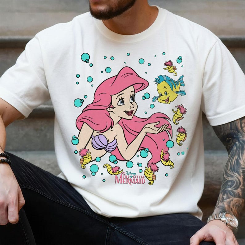 Retro The Little Mermaid Ariel Princess Flounder Bubble Poster Disney Shirt, Gift For Her, Ariel Princess Tee, WDW Disneyland Girl Trip