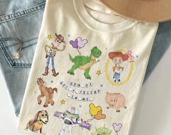 Camiseta retro de Toy Story Land, camiseta de Disney Pixar Toy Story, camiseta de Disney Woody Jessie Buzz Lightyear, camiseta "Familia, tienes un amigo en mí"