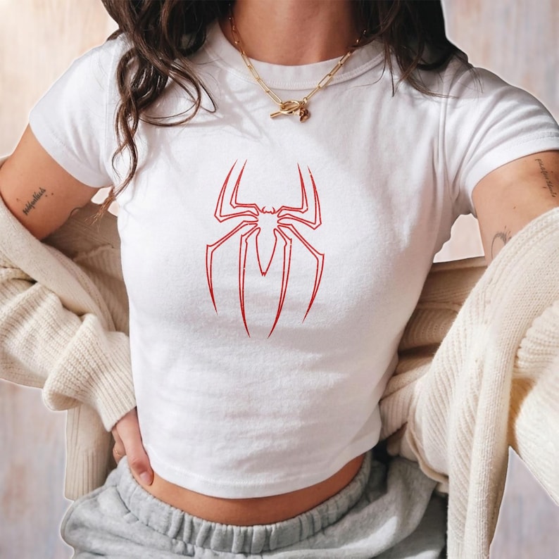 Retro Spider Man Graphic Baby Tee, Superhero Y2k Tee, Y2K Clothing, MCU Fan Gift, Marvel Trip Tee, Spiderman Casual Top, Gift For Her