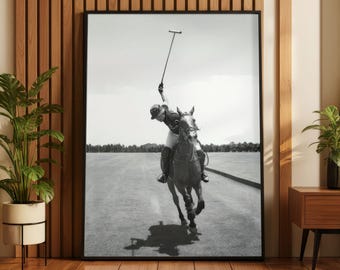 Luksusowy plakat polo, sztuka ścienna sportowa, nadruk z koniem, klasyczny czarno-biały wystrój domu