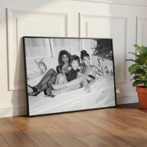 Supermodel Bathtub Poster, Bathroom Wall Art, Minimalist Black and White Home Decor, Framed Print