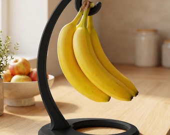 Black Banana Holder Stand | Modern Kitchen Fruit Organiser, Minimalist Countertop Storage, Freshness Extender