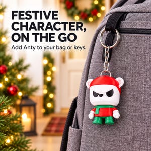 Anty Bear Christmas Keyring, Grumpy Red Hat Bear Bag Charm