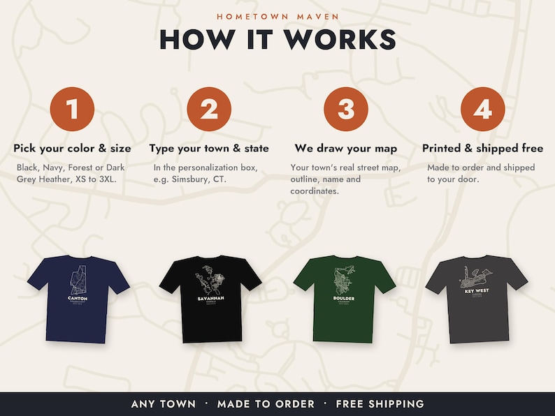 Personlig hemstadskarta-t-shirt, anpassad gatukarta-t-shirt för valfri amerikansk stad eller ort, hemstadspresent, flyttpresent, unisexskjorta bild 8