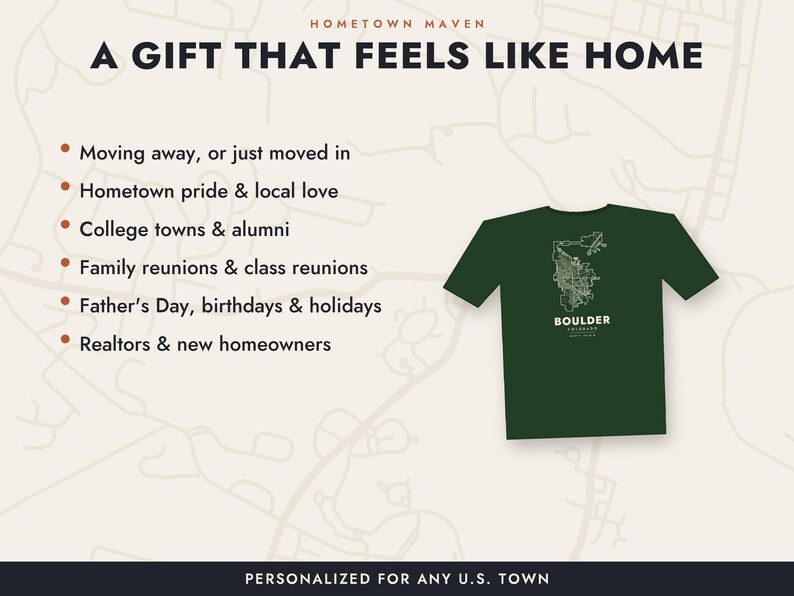 Personlig hemstadskarta-t-shirt, anpassad gatukarta-t-shirt för valfri amerikansk stad eller ort, hemstadspresent, flyttpresent, unisexskjorta bild 11
