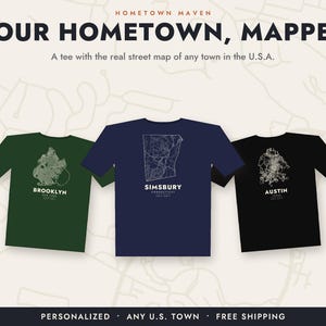 Personlig hemstadskarta-t-shirt, anpassad gatukarta-t-shirt för valfri amerikansk stad eller ort, hemstadspresent, flyttpresent, unisexskjorta bild 12