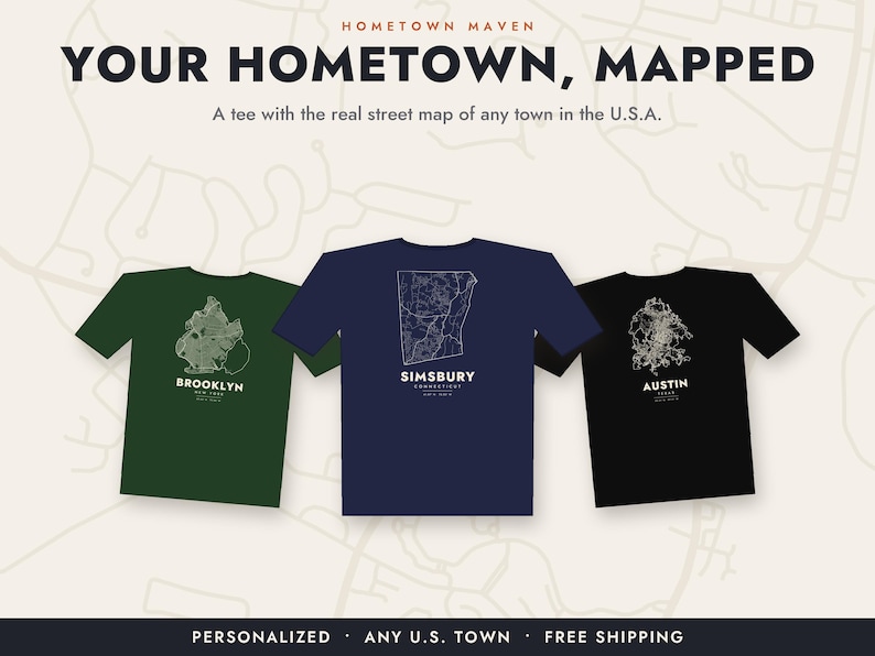 Personlig hemstadskarta-t-shirt, anpassad gatukarta-t-shirt för valfri amerikansk stad eller ort, hemstadspresent, flyttpresent, unisexskjorta bild 12