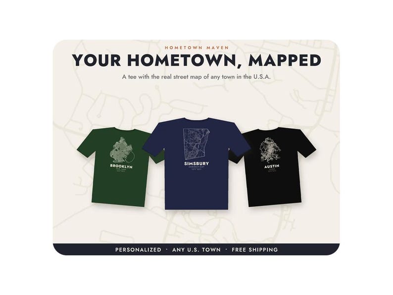 Personlig hemstadskarta-t-shirt, anpassad gatukarta-t-shirt för valfri amerikansk stad eller ort, hemstadspresent, flyttpresent, unisexskjorta bild 1