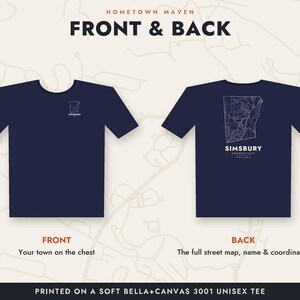 Personlig hemstadskarta-t-shirt, anpassad gatukarta-t-shirt för valfri amerikansk stad eller ort, hemstadspresent, flyttpresent, unisexskjorta bild 2