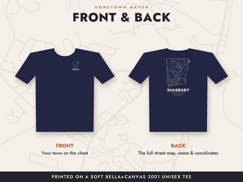 Personlig hemstadskarta-t-shirt, anpassad gatukarta-t-shirt för valfri amerikansk stad eller ort, hemstadspresent, flyttpresent, unisexskjorta bild 2