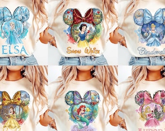 Disney Princess Shirt, Watercolor Princess Ears T-Shirt, Disneyland Girls Trip, Princess Theme Party Sweatshirt, Cinderella Belle Crewneck
