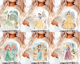 Retro Disney Princess Coquette Bow Shirt, Belle Ariel Elsa Cinderella Tee, Magic Kingdom Disney Girl Trip Vacation Gift, Disney girl trip