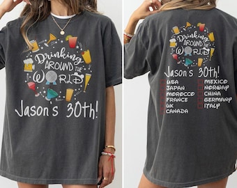 Camiseta de cumpleaños "Bebiendo alrededor del mundo", camiseta para beber en EPCOT, camiseta personalizada para fiestas de cumpleaños con nombre para un viaje a Disney, atuendo para Epcot 2026