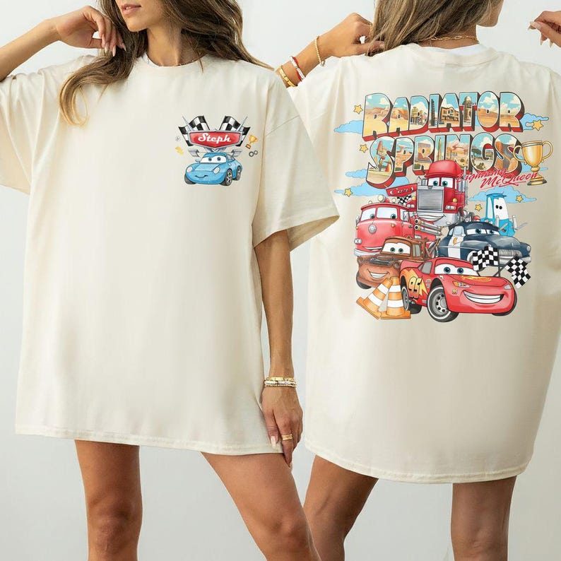 Camiseta personalizada de Disney Cars, camiseta de Lightning McQueen de Pixar, camiseta de Tow Mater Doc Hudson de Radiator Springs, camiseta de Disney Family Trip para Disneyland. imagen 3