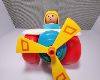 Vintage Fisher Price Little People-vliegtuig uit 1980 #171 Pull Toy Pilot Propeller