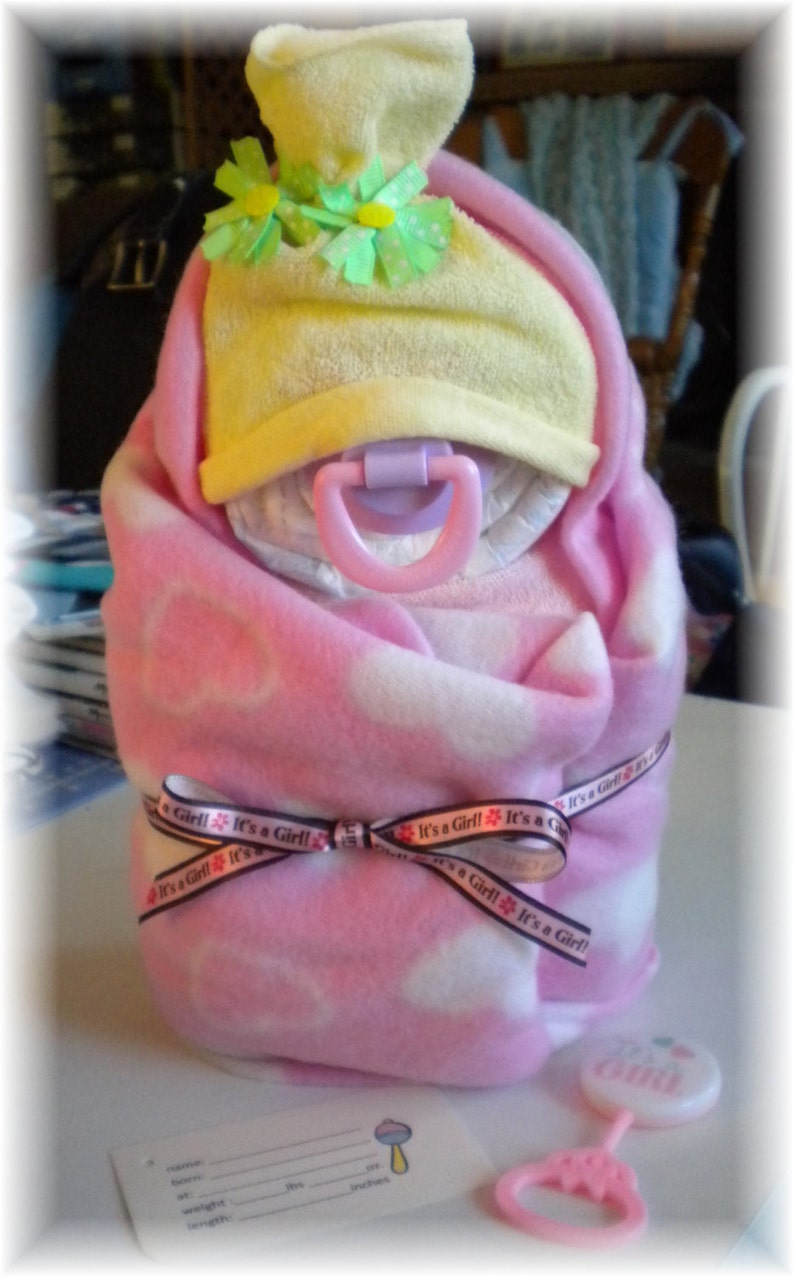 Diaper Cake swaddle Me Girl Baby Shower Gift Etsy